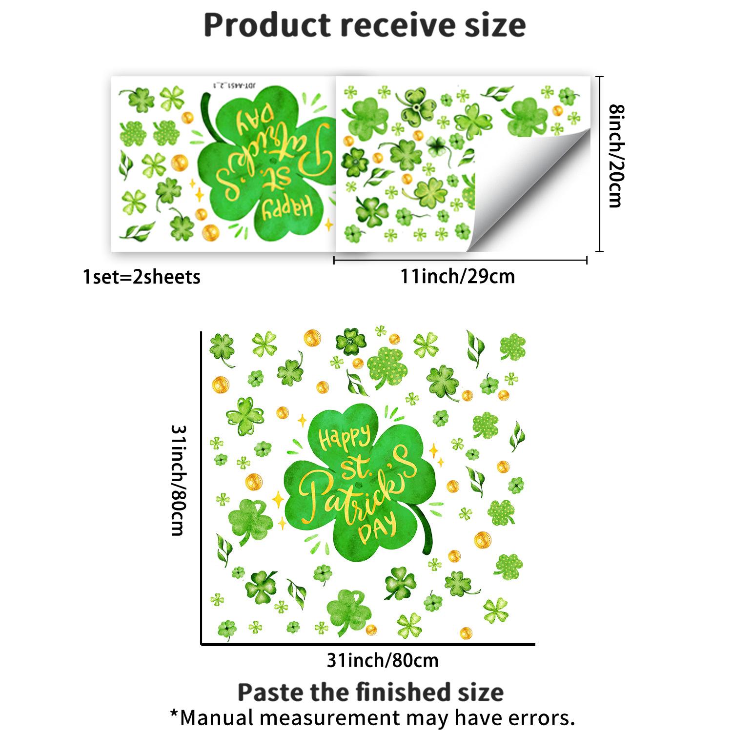 

St Patrick‘s Day Window Cling Static Decal for Glass Irish Holiday Festival Home Decor Removable Reusable 20x29cm*2pcs зелений