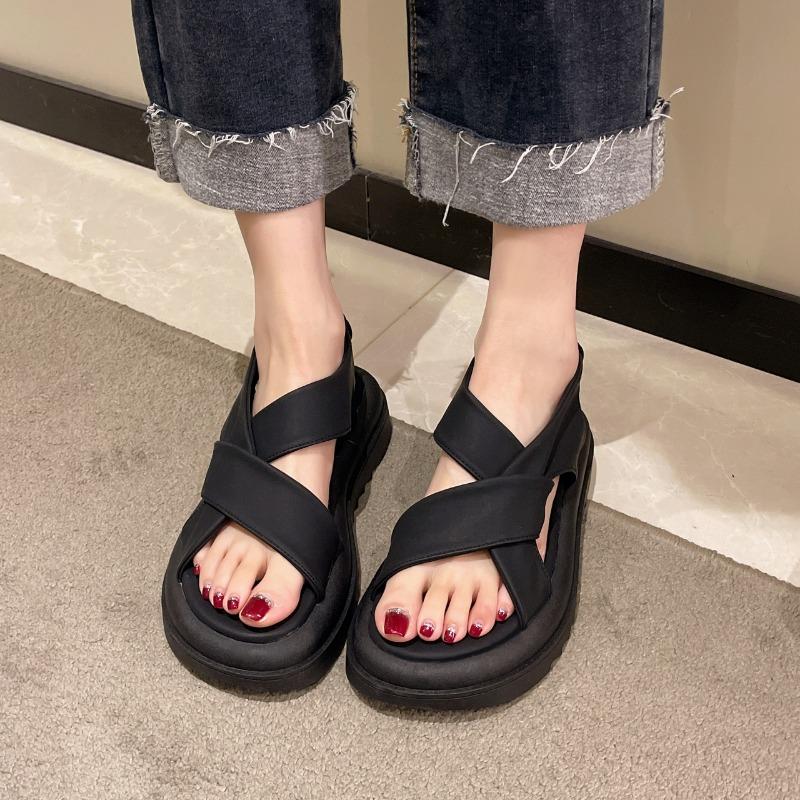 Thick Bottom Elasticized Sandals Women Korean Cross Strap Open Toe Sandals