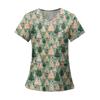 Women's Fashion Printed Short Sleeve V Neck Pattern Tops Pocket Working T-shirts