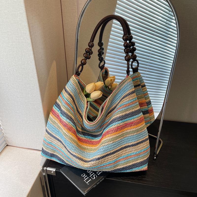 Seaside Vacation Colorful Straw Bag Women's Large Capacity Commuting Shoulder Tote Bag