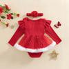 Newborn Baby Girl Christmas Red Romper Tulle Flower Bow Ruffle Jumpsuit Party Xmas Costumes Headband Outfits