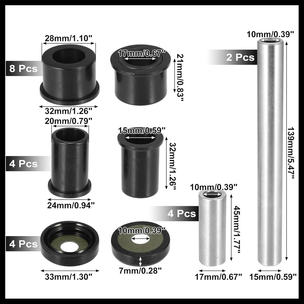 Front Upper and Lower Control Arm Bushings Kit Suspension for Honda 500 Foreman Rubicon TRX500 FA TRX500 FGA TRX500 FPA 4x4 2001-2017 Durable