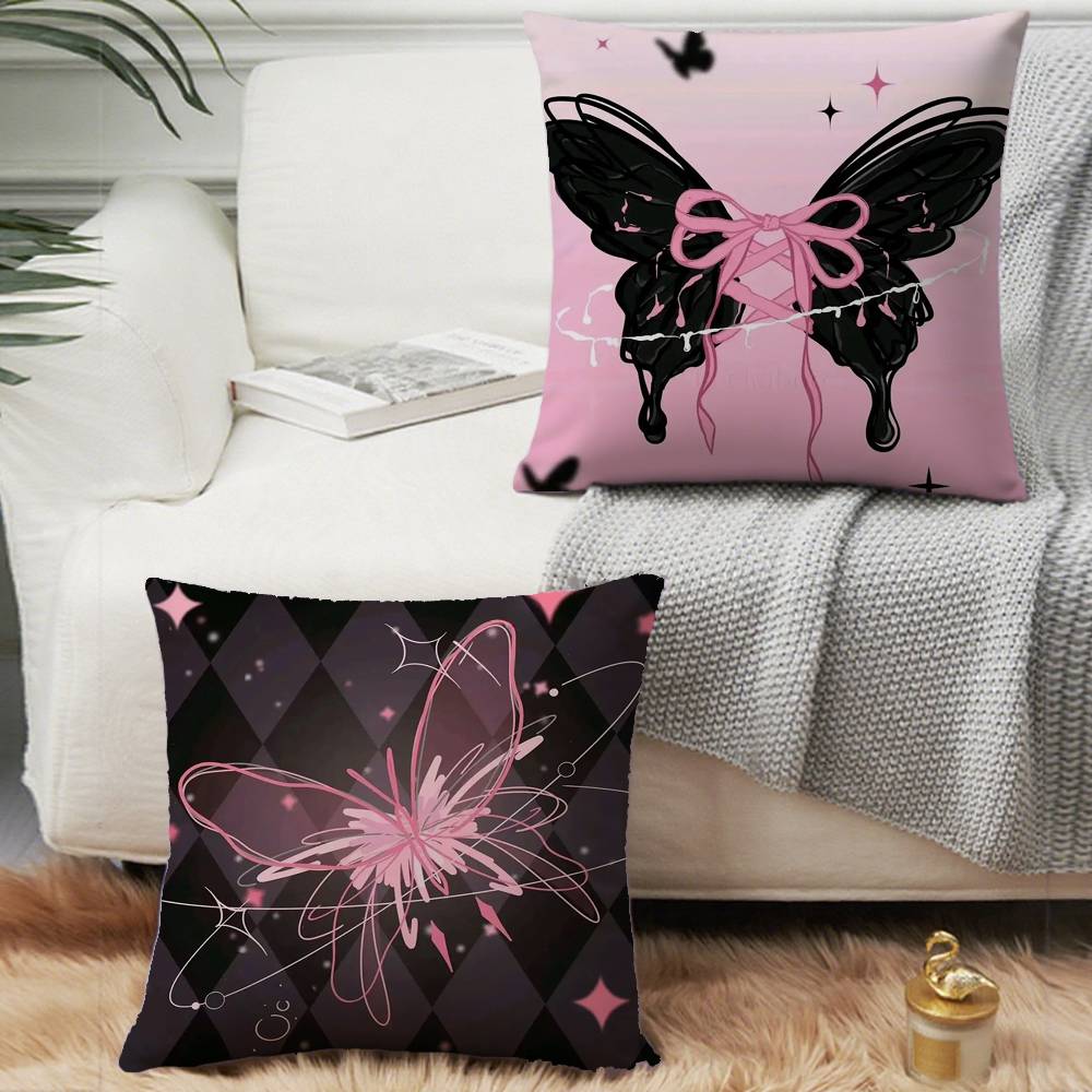 1PC Luxury Pink cute butterfly Pillow Case Square  Bedroom Sofa Leisure Comfort Cushion Car Home Decoration Pillowcase 40x40
