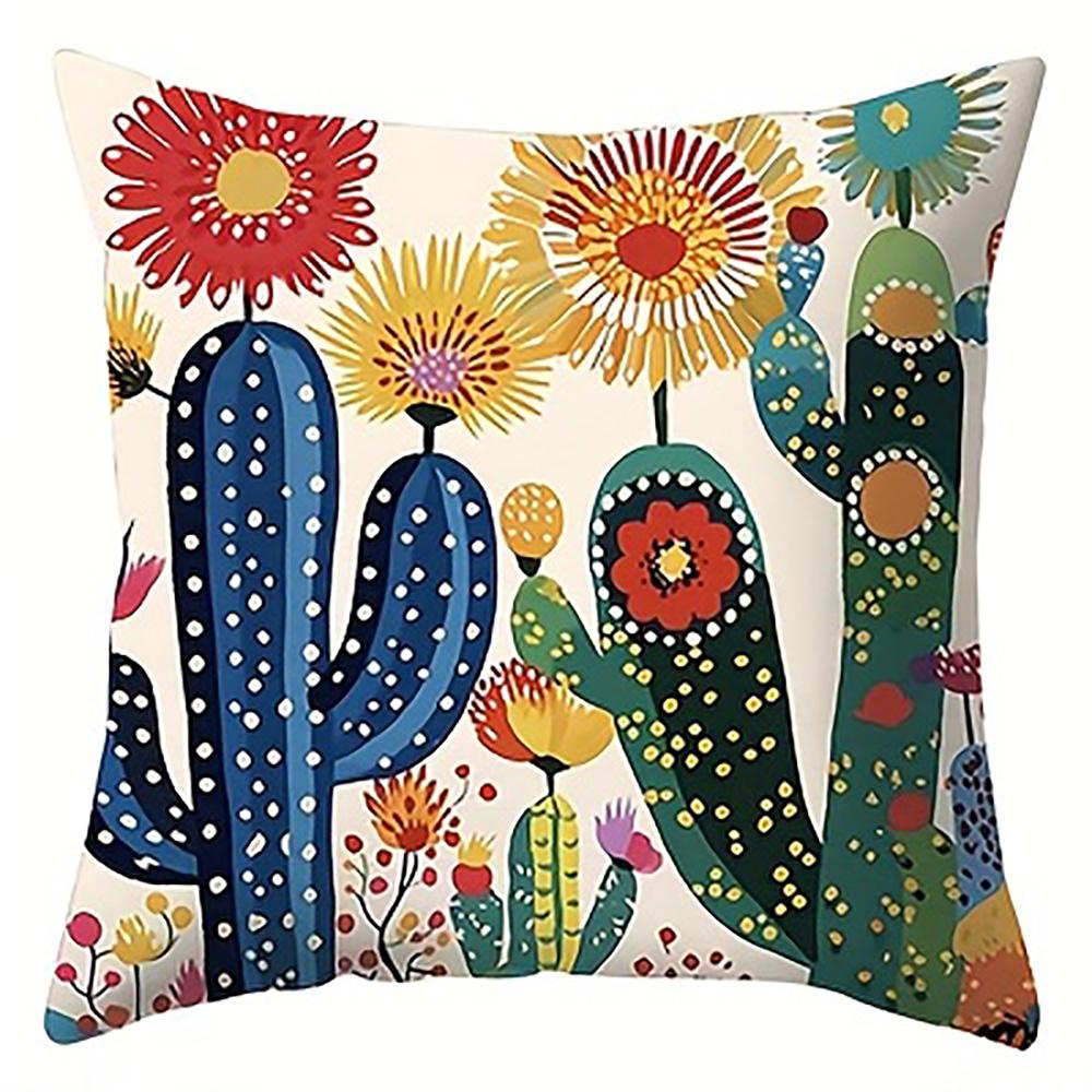 1/4pcs Colorful Cactus and Flower Patterned Pillowcases Sofa Cushion Cover Home Bedroom Room Decoration