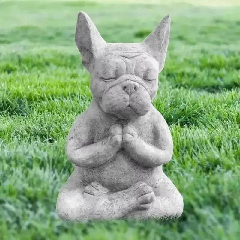 Creative Design Yoga Pose Meditation Dog Resin Statue Ornaments Lovely French Bulldog Figurine Crafts Garden Decor Sculpture