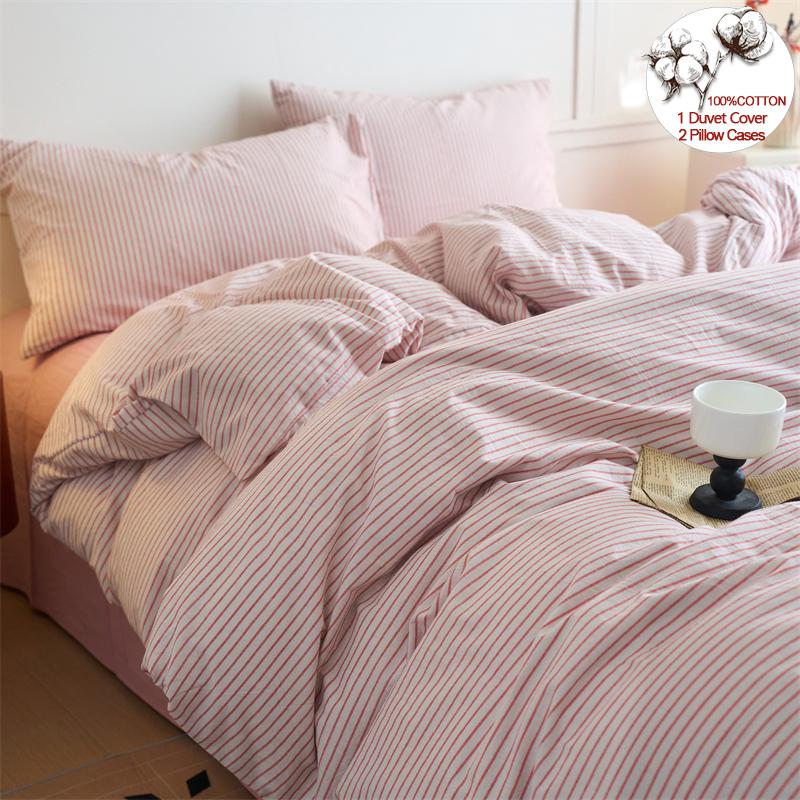 Luxury 100% Cotton Yarn-Dyed 3-Piece Duvet Cover Set (1 Duvet Cover + 2 Pillowcases), Pre-Washed,Stripe Design, Bedding Set