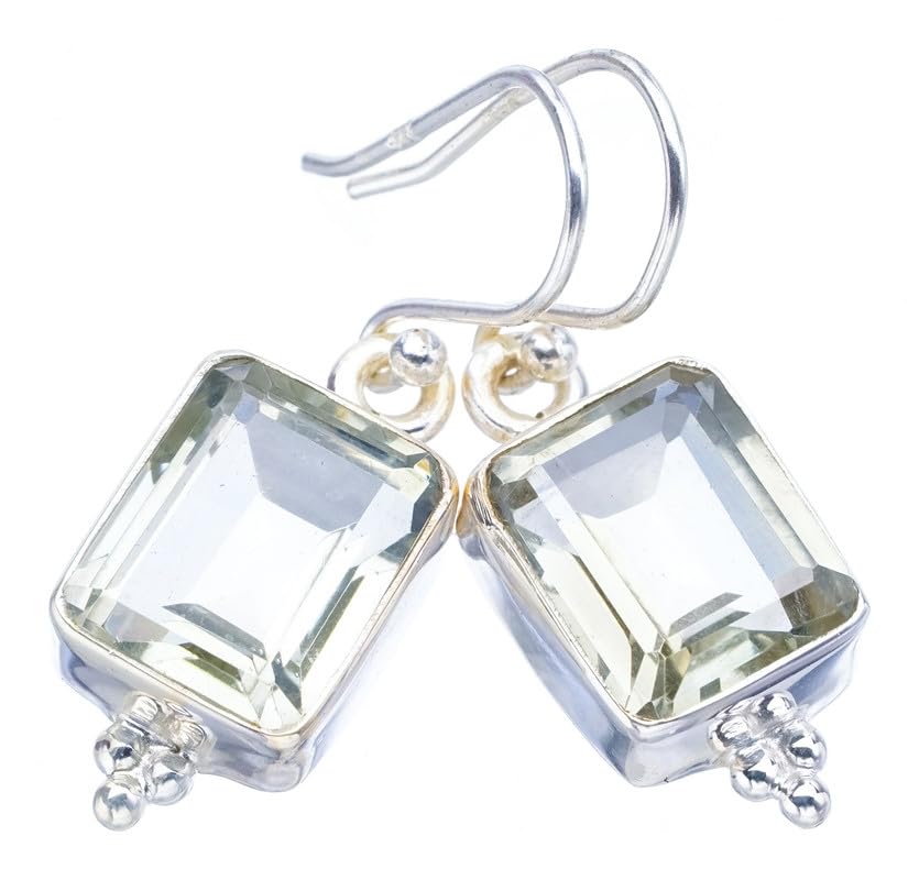 

Серьги StarGems из стерлингового серебра 925 пробы с натуральным зеленым аметистом ручной работы 1,25 дюйма F5833