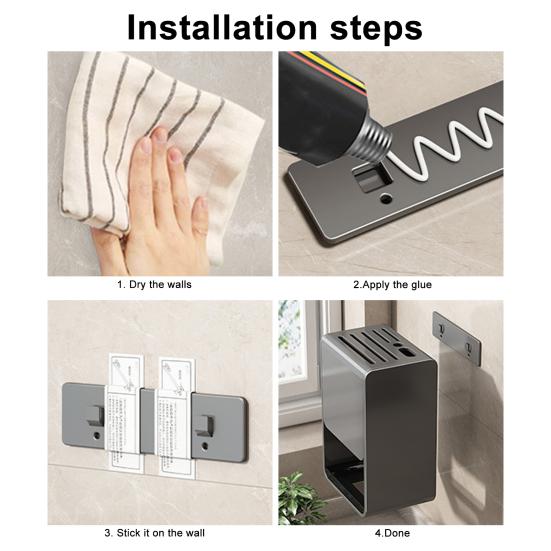 Wall-Mounted Countertop Knife Holder with Drip Tray Space-Saving Carbon Steel Plastic Rack for Kitchen Knives No-Drill Installation Anti-Slip