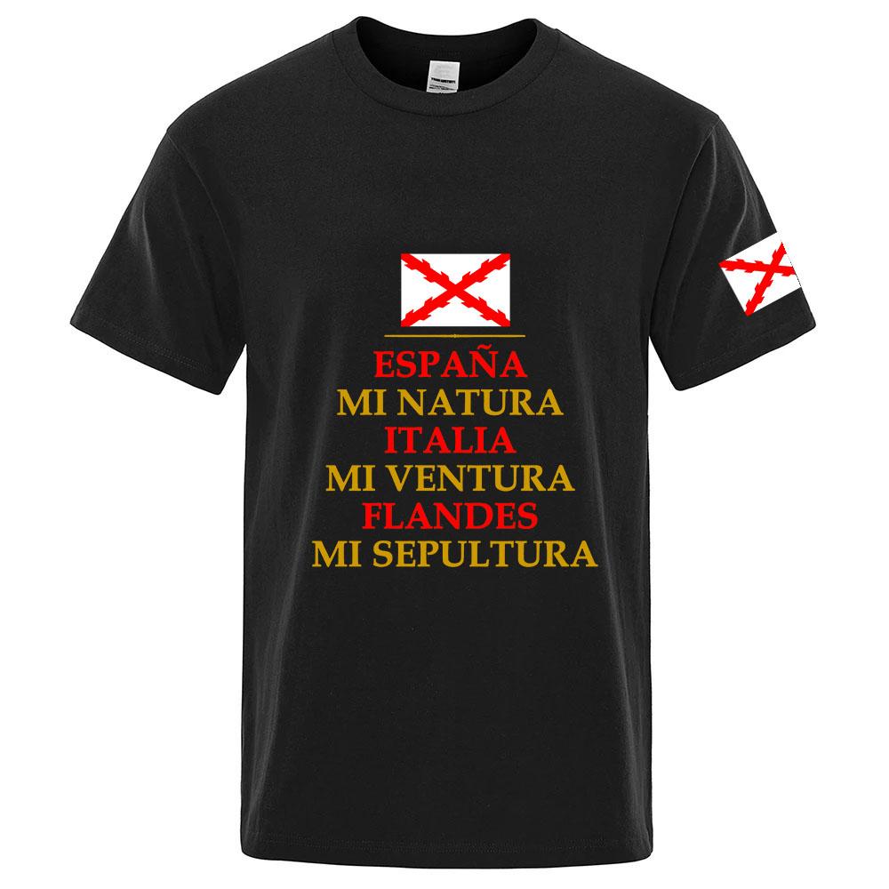2026 Unisexs Summer Spanish Empire Retro Spain Logo Print Pure Cotton Solid Color Sports Casual RoundNeck Breathable TShirt