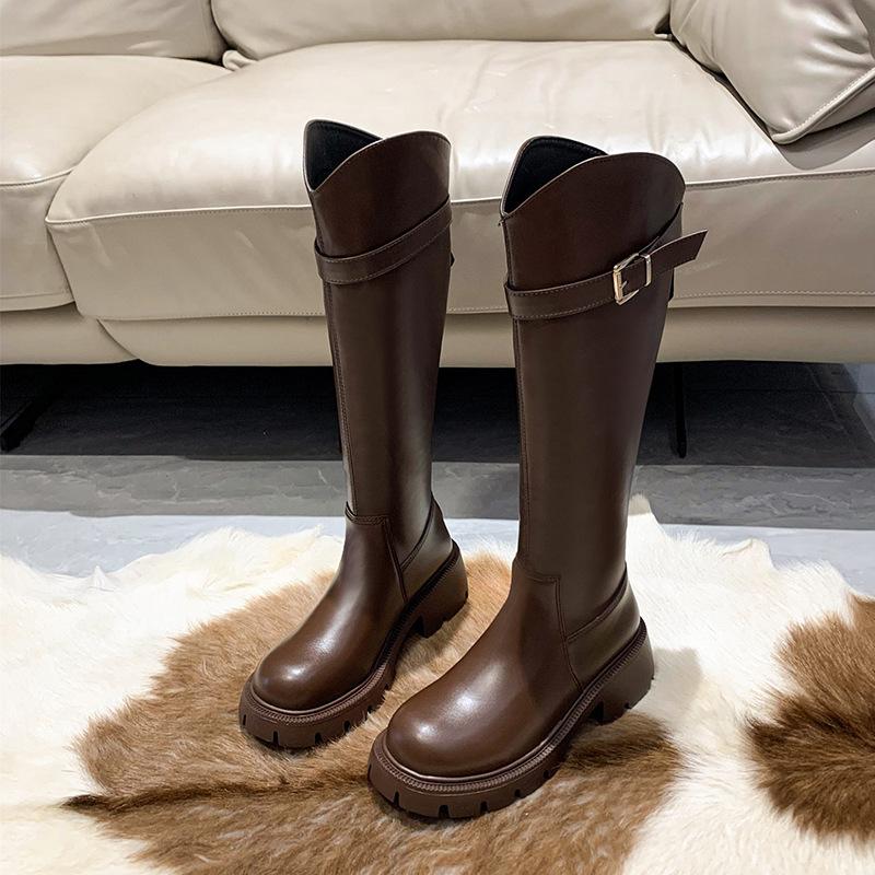 

2025 new V-mouth knight boots high tube thick heel thick sole boots women s elastic knee boots high heel versatile 35