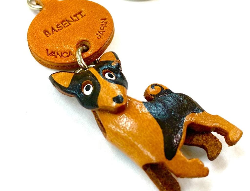 Genuine Leather Keychain for Basenji VANCA CRAFT by Artisans in Dogs, (Handmade Japan)