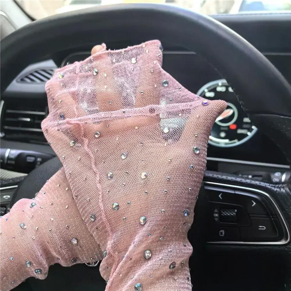 

Sweet Sun Protection Crystal Arm Sleeves Mesh Long Sleeves Ice Silk Sleeve Breathable Hand Sleeves Summer Arm Sleeves For Women рожевий