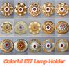 Surface Mounted E27 Lamp Holder Retro Colorful Bulb Holder Ceramic Lamp Bulb Socket Lamp Base Petal Relief Circular Base Bracket