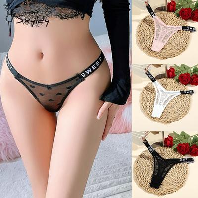 Sexy Mesh Tanga Weibliche Niedrige Taille Englisch Buchstaben Mode Sport Bequeme Damen Höschen