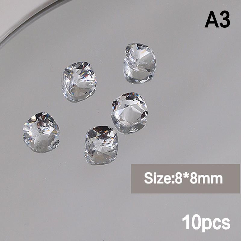 10 Stück Eis Durchsichtig Nagelkunst Kristall Glänzend Klar Spitzer Boden Glasstein 3D DIY Maniküre Dekoration Zubehör