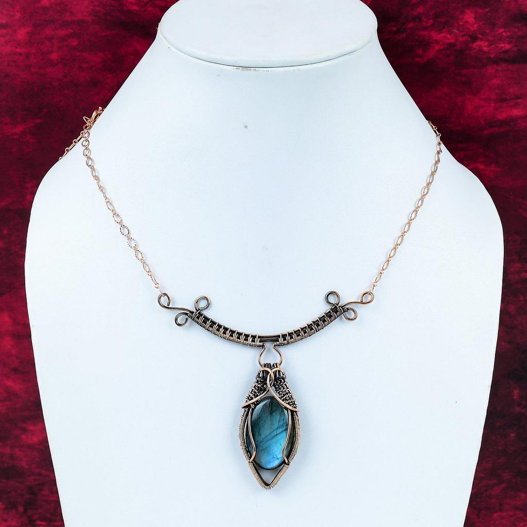 Labradorite Necklace Copper Wire Wrapped Necklace Adjustable Chain Necklace Elegant Copper Jewelry Handmade Gemstone Necklace Wedding Gifts