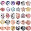 Classic 925 Silver Pink Blue Flower Pendant Bead Decoration Suitable For Necklace Bracelet DIY Women's Jewelry