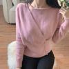 Korean Autumn Chi Design Sense Irregular Fake Two-piece Three Button Waist Knitted Sweater Top