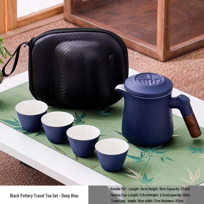 Zhishi Portable Black Pottery Travel Tea Set