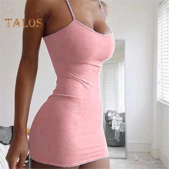Women Slip Dress for Club Party Beach Spaghetti Strap Sheath Slim Fit Dress Sleeveless Backless Strappy Dress Solid Color Summer Mini Dress