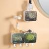 1Pc Rectangle Plastic Soap Dishes with Drain Tray and Hooks Wall Mounted Luxurious Wave Pattern Flip Cover Soap Box Holder