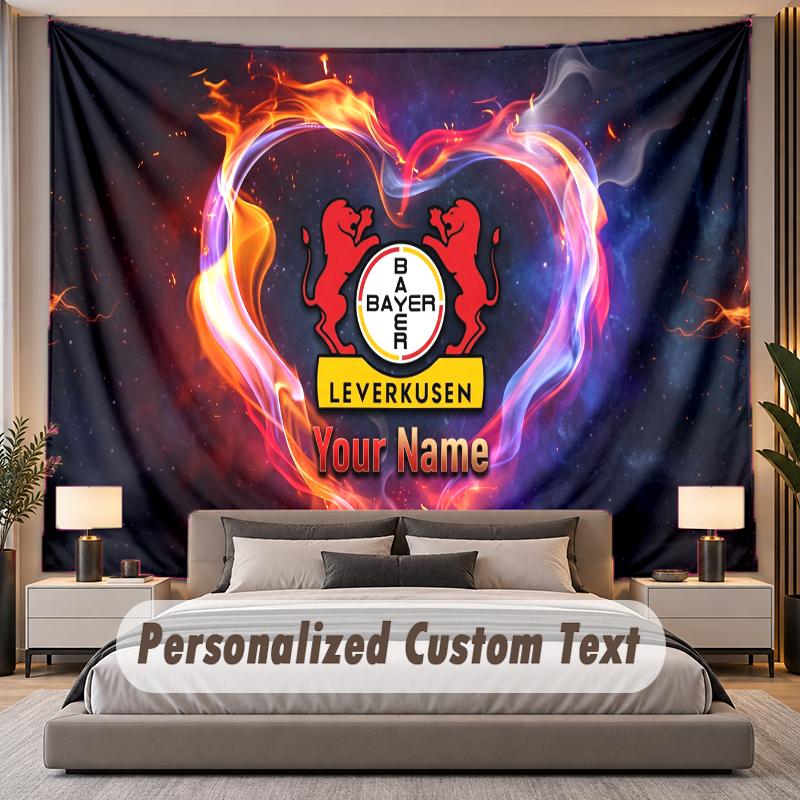 Custom Name Text Tapestry Bayer Leverkusen Football Personalized Polyester Wall Tapestry For Bedroom And Room