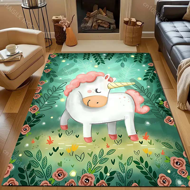 Cartoon Cute Unicorn Print Carpet Living Room Bedroom Bedside Sofa Floor Mat Modern Home Decor Kids Room Area Rug Luxury Gift