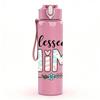 1PC Blessed Mimi Floral Color Letter 750ml Color Plastic Sports Water Bottle Leakproof Flip Straw Lid Suitable for Sports Office Home Use