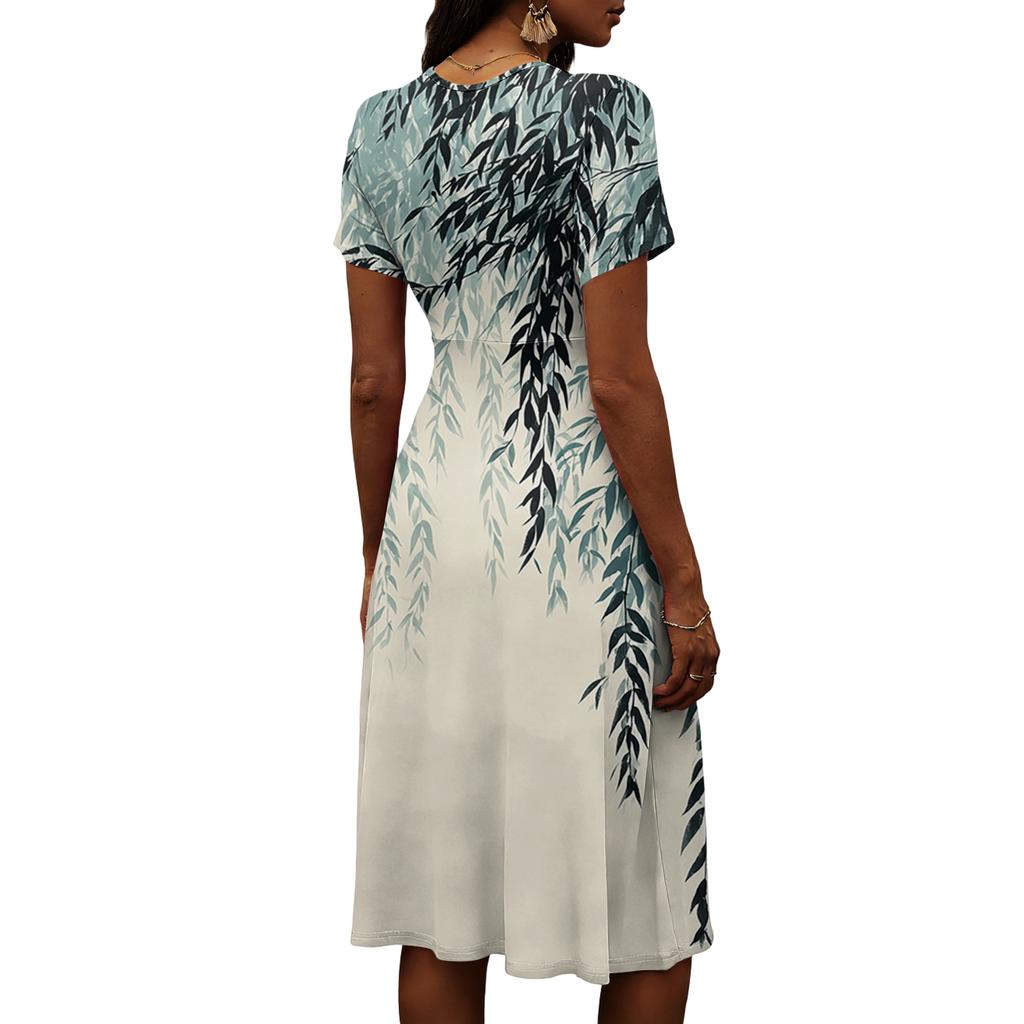 Ladies' Floral Casual Fashionable Short Sleeved V-neck Dress