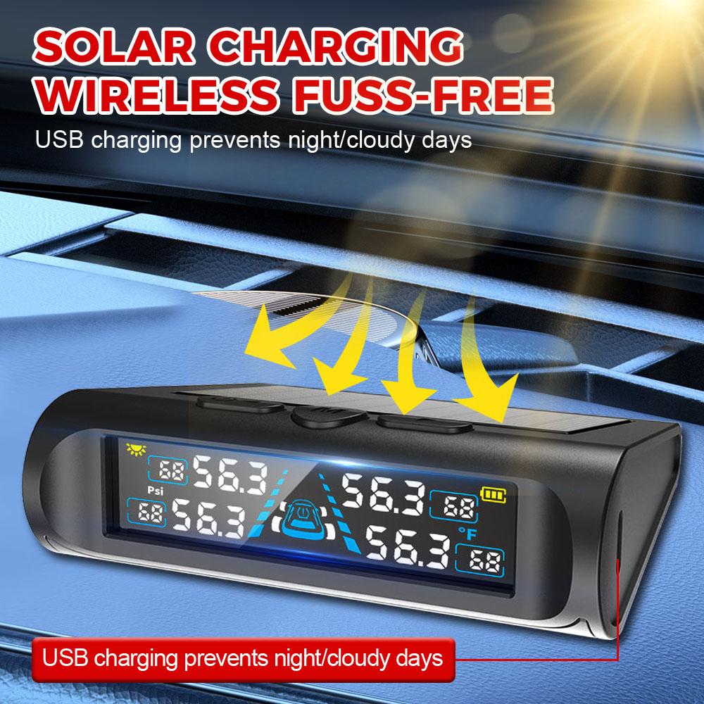 Solar TPMS Car Tire Pressure Monitoring System 4 TPMS Sensors Digital Display Automobile Tyre Tester Temperature Warning T21