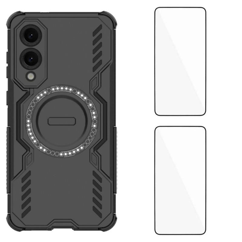 Für Samsung Galaxy S25 Edge Magnetische Hülle WANLONFENG DJ Serie PC TPU Handyhülle mit 2 Stück gehärtetem Glasfolie