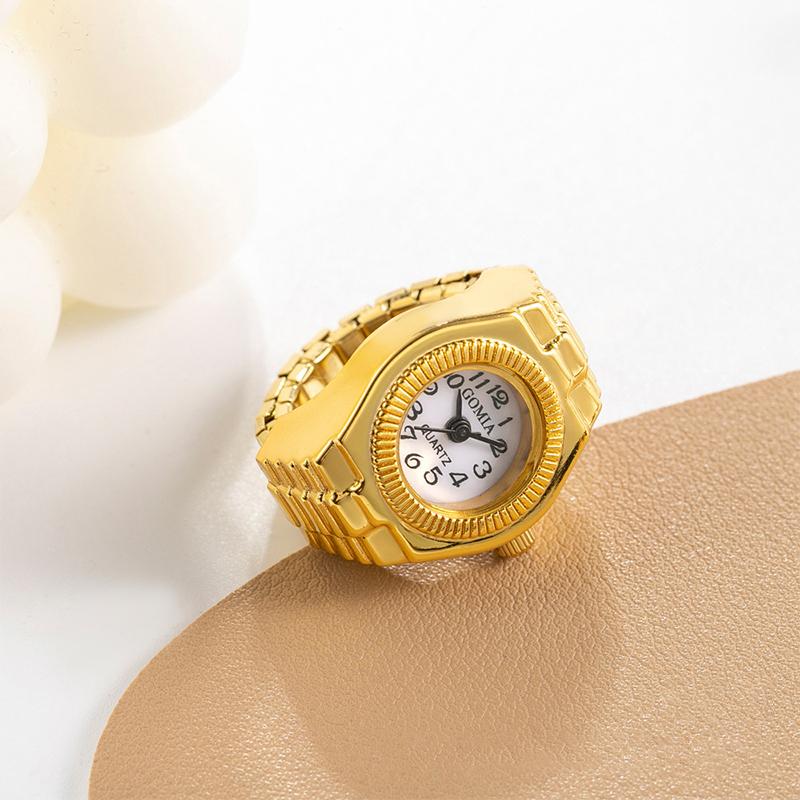 Creative Punk Square Dial Quartz Watches Rings For Women Men Couples Mini Elastic Strap Alloy Watch Finger Ring Jewelry
