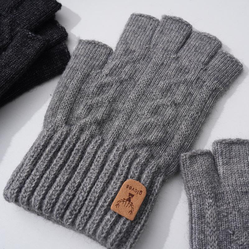Windproof Alpaca Wool Half-Finger Cycling Gloves - Warm, Breathable, and Portable for Autumn and Winter
