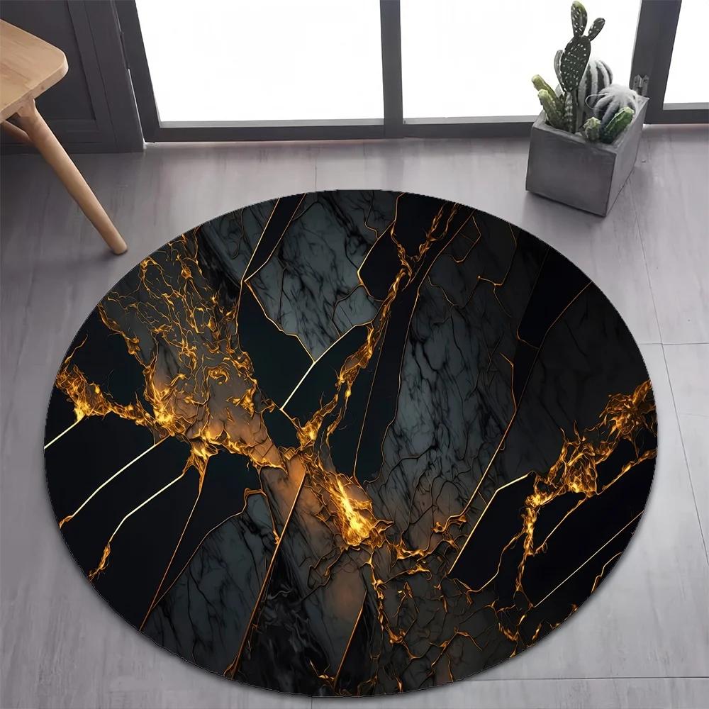 White Gold Marble Round Area Rug –Elegant Carpet for Bedroom or Living Room – Non-Slip Floor Mat, Pet-Friendly Modern Home Decor