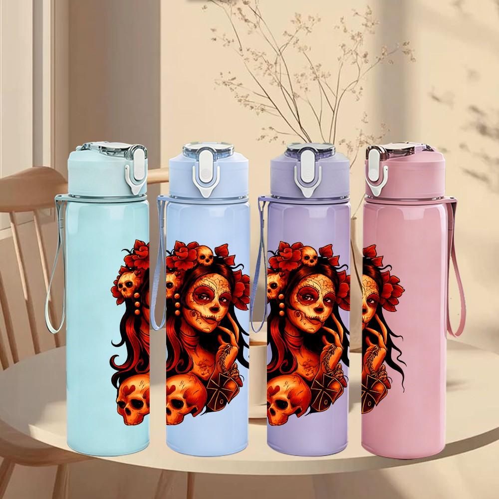 1PC Woman Head Color Art Portrait Print 750ml Color Plastic Sports Water Bottle Leakproof Flip Straw Lid Suitable for Sports Office Home Use