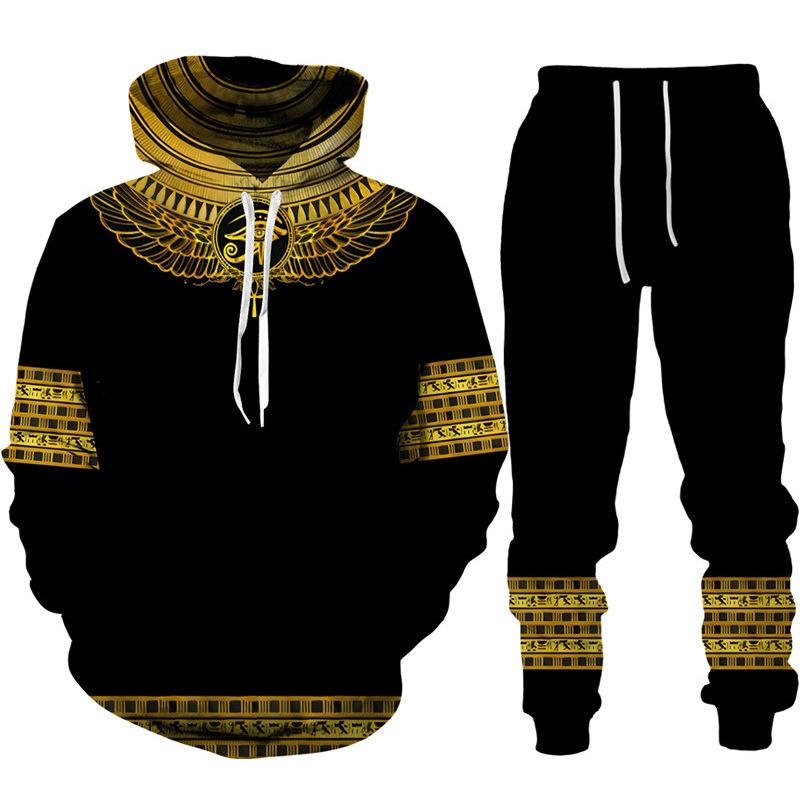 Ancient Egyptian Pharaoh 3D Print Hoodies Pants Sets Men's Sweatshirts Sweatpants Two Piece Suits Outdoor Tracksuit Man Clothing