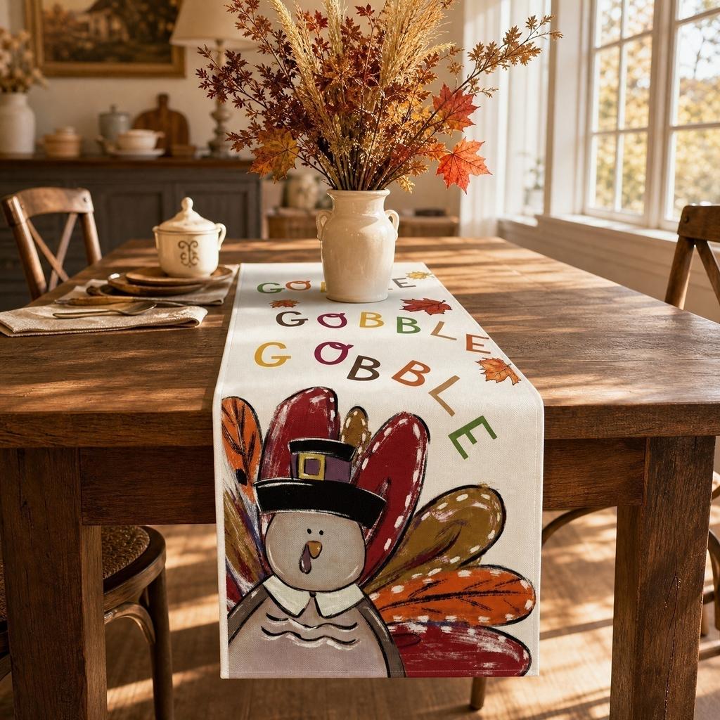 Thanksgiving kalkun bordløber 183x33cm Efterårsblade Mønster Dekorativ dug til ferie Spisestue Køkken Brug