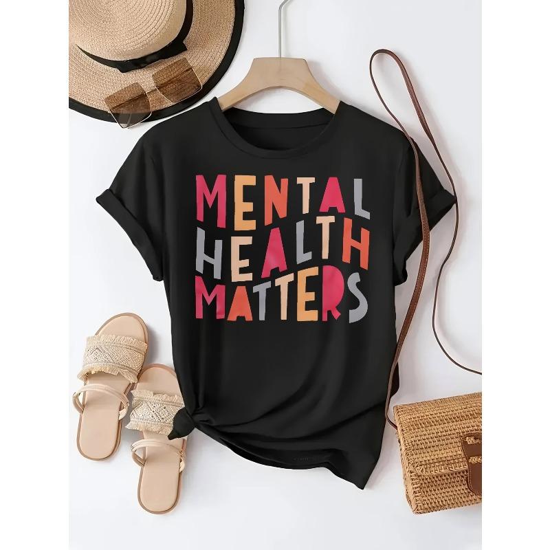 Women's Fashion Printed T-Shirt Round Neck Short Sleeve Casual Sporty All Season Versatile Top