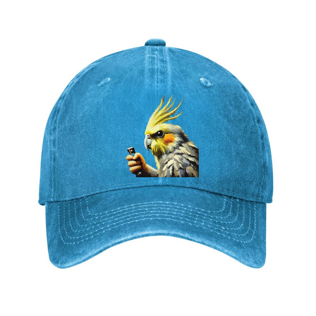 Cockatiel Bird Holding Small Object Washed Cotton Baseball Cap Casual Outdoor Adjustable Dad Hat