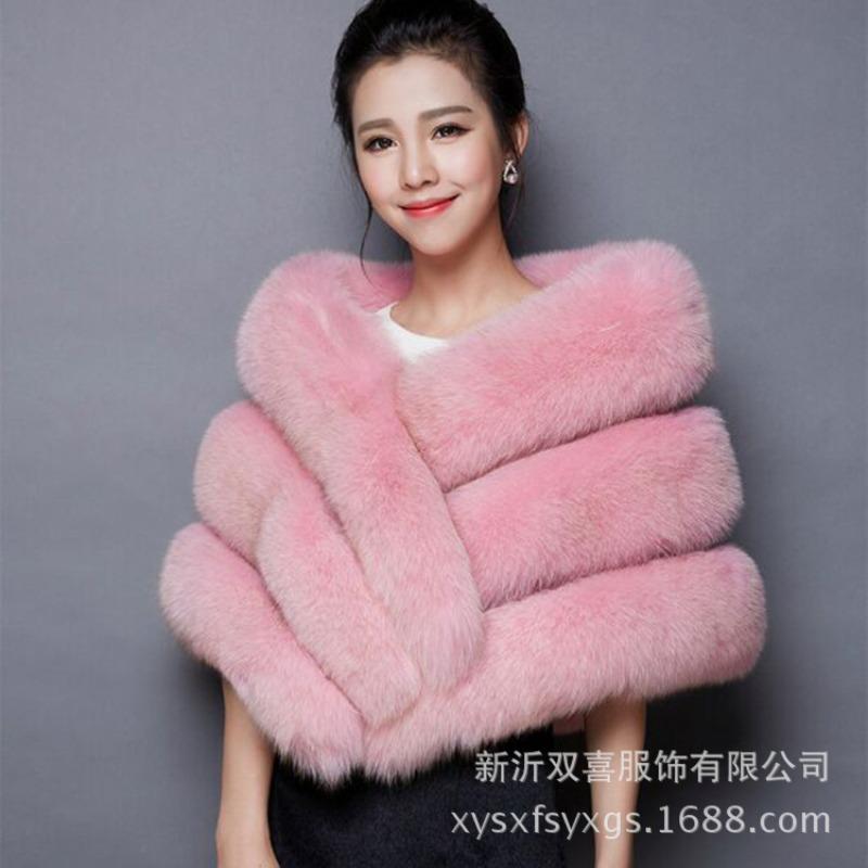 Haining fur autumn and winter new imitation fur shawl cape, women's warm imitation fox fur coat