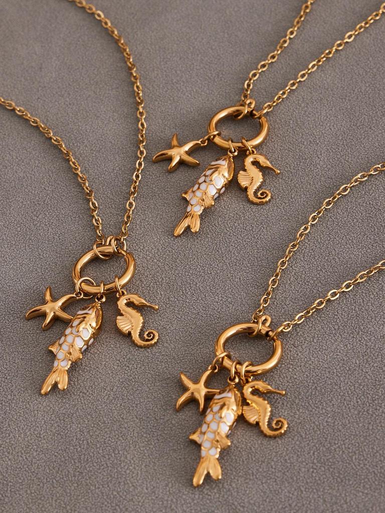 Gold-Plated Stainless Steel Fish Pendant Necklace - Ocean Style Jewelry