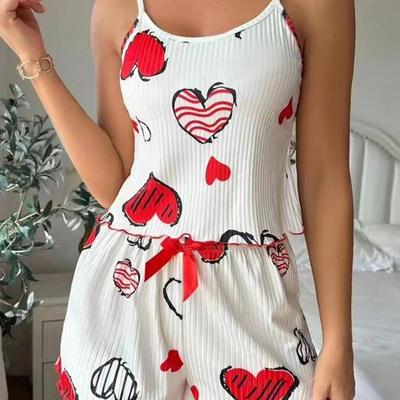 Sleepwear Women's Pajamas Set 2 Pieces Camisole Heart Love Printing Casual Tank Tops and Shorts Ventilate Soft Loungewear