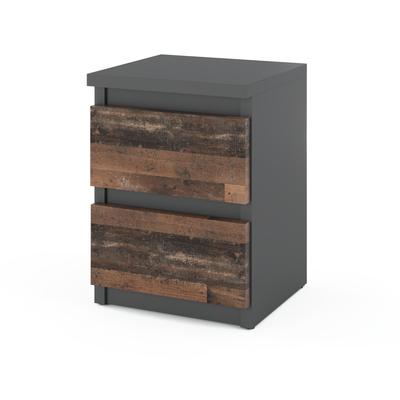 Bedside Table 30 CM Gray Vintage 2 Drawers Nakastlik Loft Bedside Table