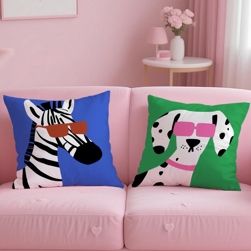 Classic Theme Cartoon Animal Cushion Cover Soft & Easy-Wash Pillow Case – Versatile for Couch, Bed, Travel and Office