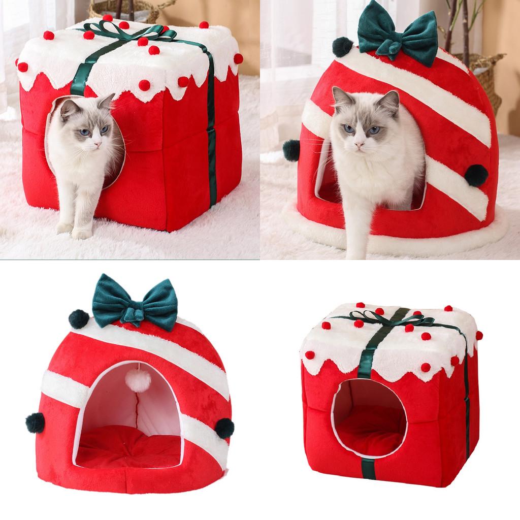 Theme Christmas Pet Cat Dog Bed Puppy Kitten Cozy Sleeping Nest Plush Cave House