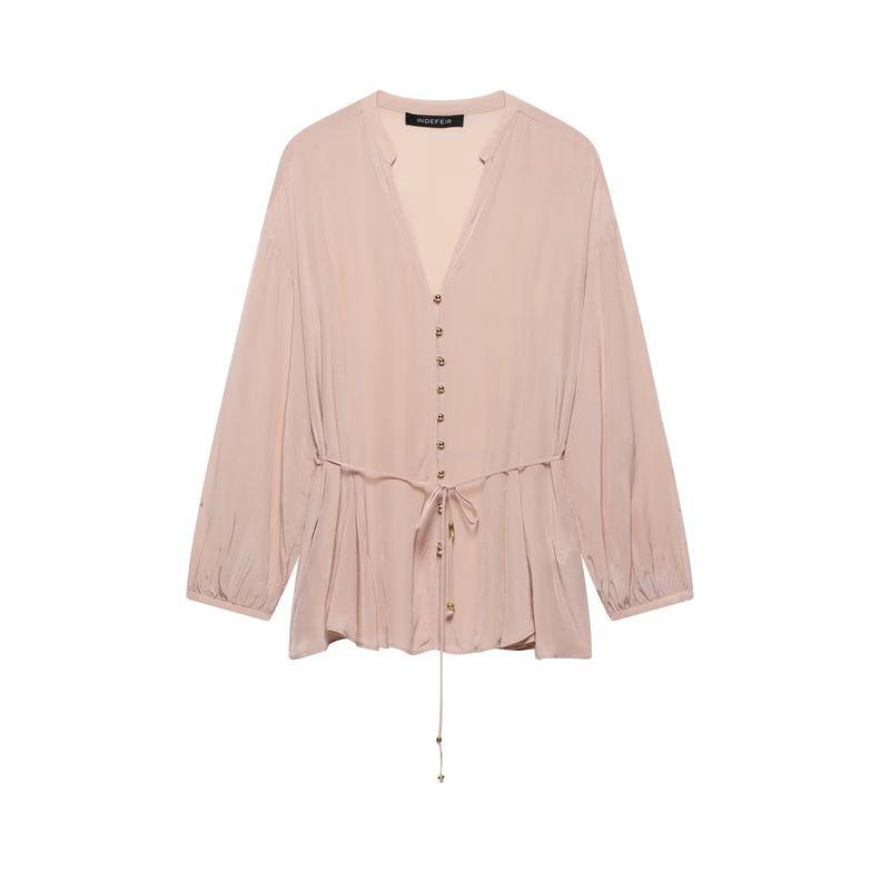 

Kaslead New Arrival Women s Fashion Style Fashion Thin Belt Linen Blended Shirt 2591811 942 Light pink L