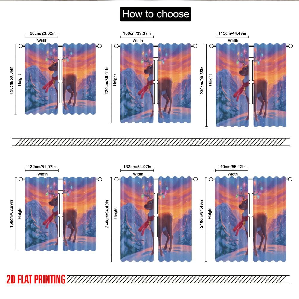 2pcs 2D flat printing Christmas Hot Party Curtains Christmas Reindeer Winter Landscape Digital Printed Polyester Drapes Festive