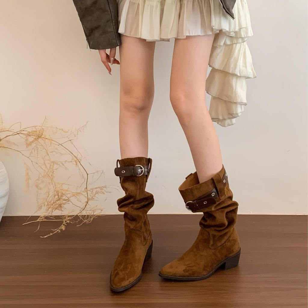 Pile Martin boots women's 2025 new autumn thick-bottomed wasteland wind tube Xinjiang tourism western cowboy knight boots