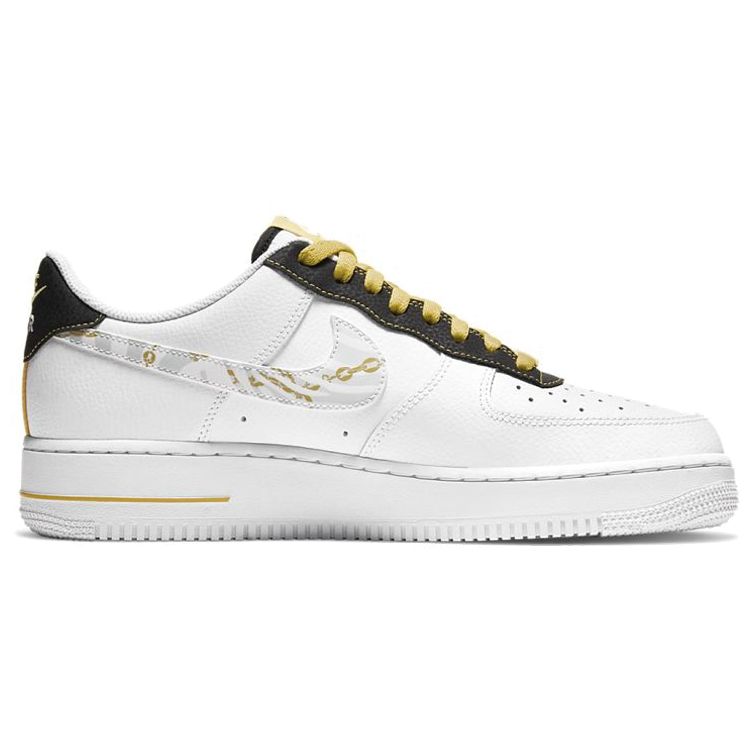Nike Air Force 1 07 LV8 Gold Links Zebra Print Men Sneakers White Saturn-Gold Black DH5284-100