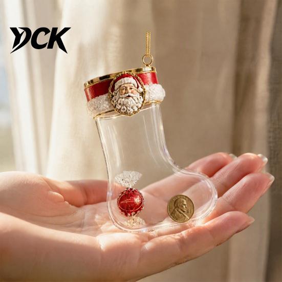 Transparent Candy Coin Filled Socks Fillable Christmas Stocking Acrylic Ornament, Tree Home Window Wall Festive Ornaments Hanging Decor, Santa Snowman